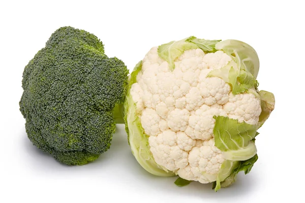 Brokoli Segar Dan Kembang Kol Dengan Latar Belakang Putih — Stok Foto