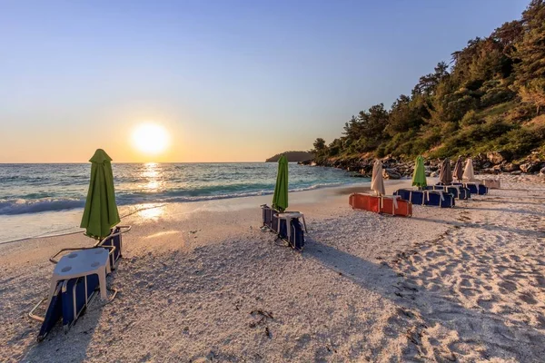 Salida Del Sol Playa Mármol Islas Tasos Grecia Playa Blanca — Foto de Stock