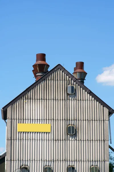 Sheet Metal Facade Metalworking Workshop Rusted Chimneys — Stock Photo, Image