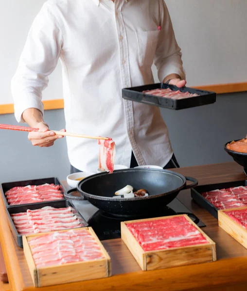 Cocina Carne Japonesa Wagyu Sukiyaki Set — Foto de Stock