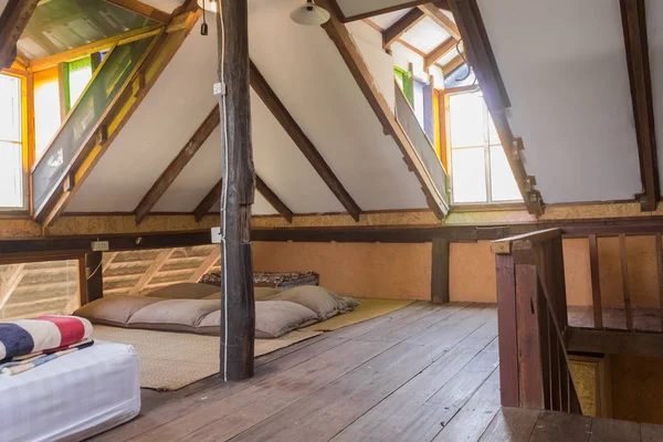 Wit Bruin Bed Slaapkamer Van Country Loft Interieur Kamer Interieur — Stockfoto