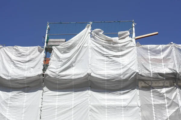 Portada Fachada Edificio Histórico Renovación Lóbulo Obra Construcción Andamios Fachada —  Fotos de Stock