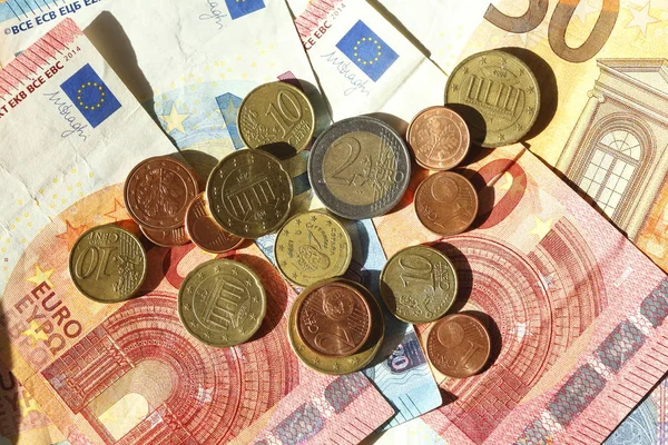Eurobankjegyek Euroérmék Németország Európa — Stock Fotó