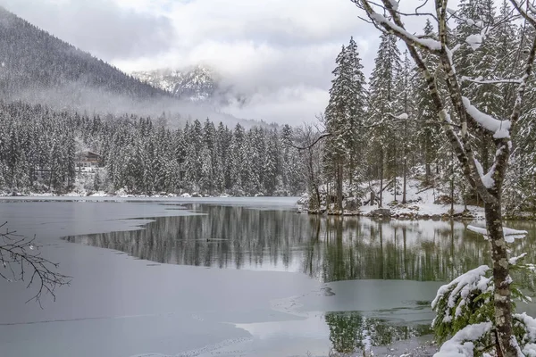 Göl Hintersee Bavyera Kış Anda Adında — Stok fotoğraf