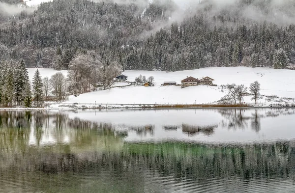 Sjön Heter Hintersee Bayern Vintern — Stockfoto