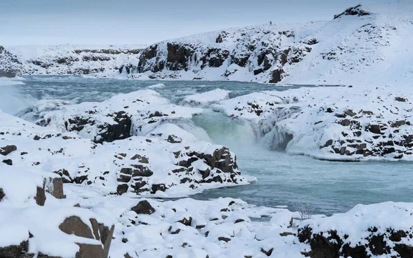 Panoramabild Des Gefrorenen Wasserfalls Urridafoss Island Europa — Stockfoto