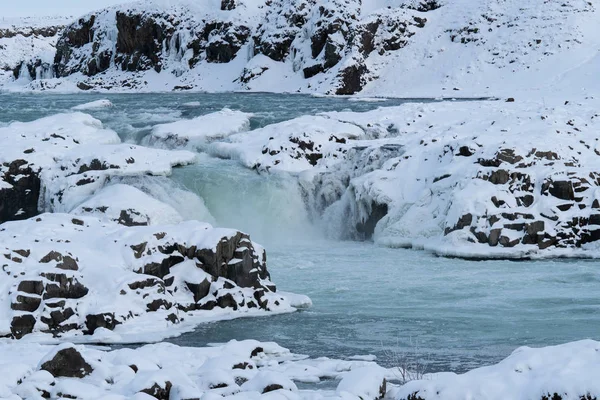 Panoramiczny Obraz Zamarzniętego Wodospadu Urridafoss Islandia Europa — Zdjęcie stockowe