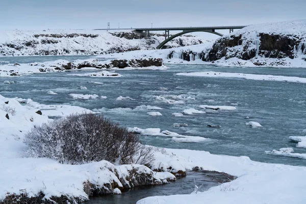 Imagen Panorámica Cascada Congelada Urridafoss Islandia Europa —  Fotos de Stock