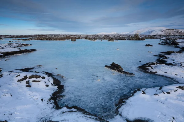 Panoramatický Výhled Modrou Lagunu Poblíž Grindaviku Zimtertime Islandu Evropě — Stock fotografie