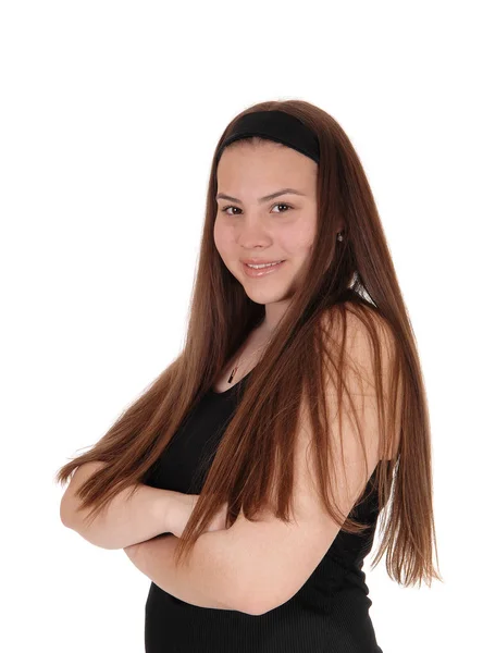 Uma Imagem Close Uma Bela Adolescente Sorridente Com Brunette Hair — Fotografia de Stock