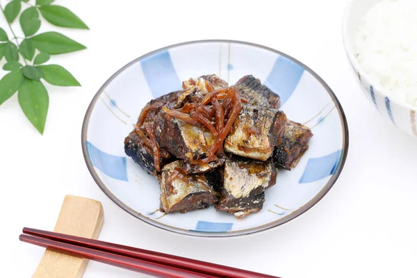 Japońskie Jedzenie Tsukudani Szczupak Ryby Białym Tle — Zdjęcie stockowe