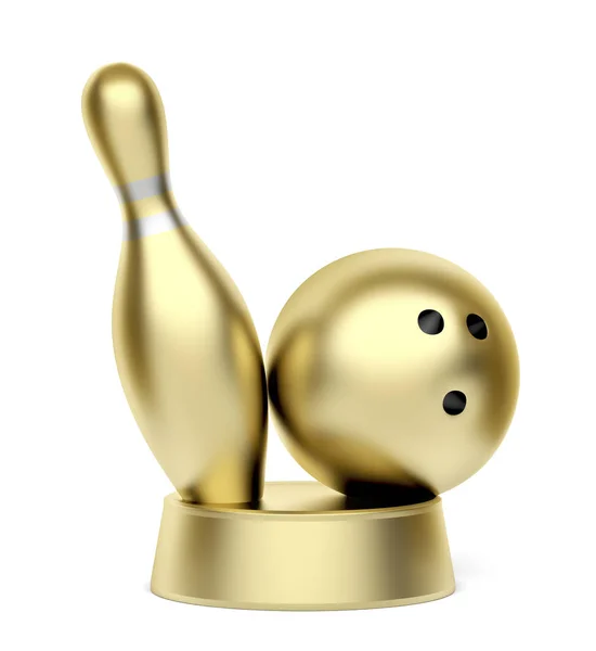 Troféu Bowling Ouro Fundo Branco — Fotografia de Stock