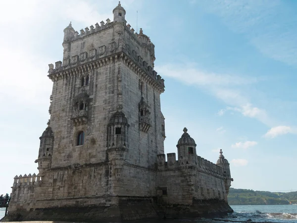 View Tower Belem Tagus River Clear Day Blue Sky Lisbon — Stock Photo, Image