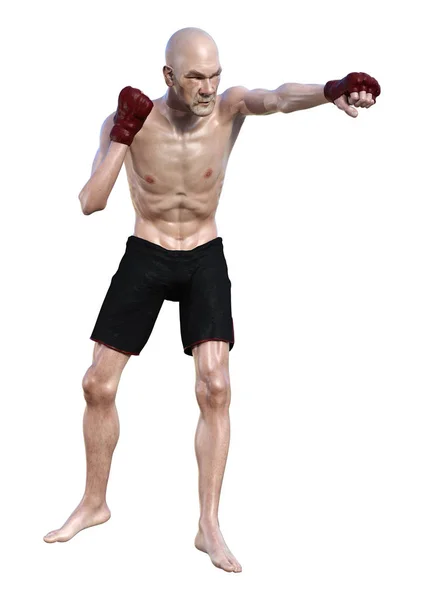 白い背景に分離されたボクシングの年配の男性の レンダリング — ストック写真