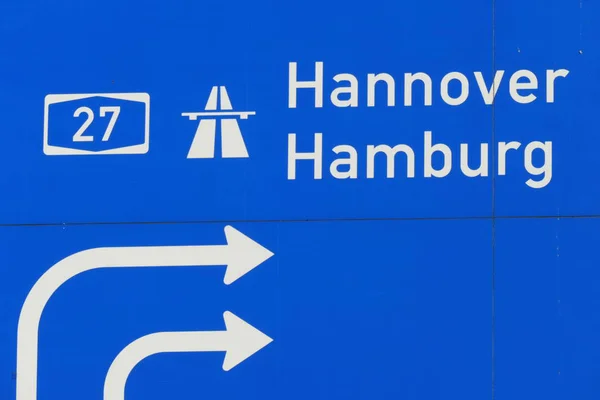 Signpost Highway Hamburg Hannover — Stock Photo, Image