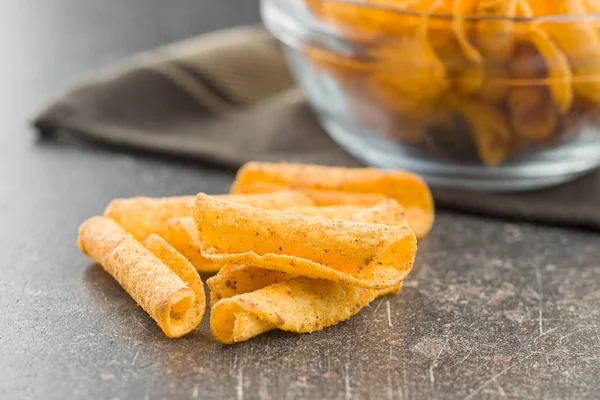 Rolled Tortilla Chips Old Kitchen Table — Stock Photo, Image