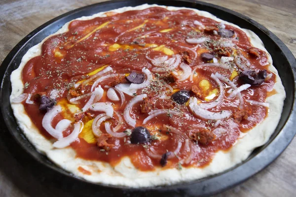 Zelfgemaakte Pizza Met Courgette Parmaham — Stockfoto