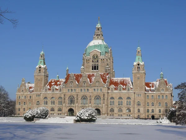 Nova Câmara Municipal Hannover Neve Inverno — Fotografia de Stock