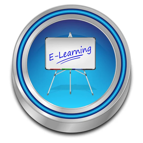 光沢のある青E Learning Button 3Dイラスト — ストック写真