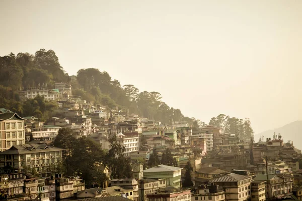 Prachtige Panorama Uitzicht Gangtok Stad Grootste Stad Van Indiase Staat — Stockfoto