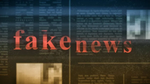 Blurred Newspaper Background Red Text Fake News Foreground Glitch Effect — Stockfoto