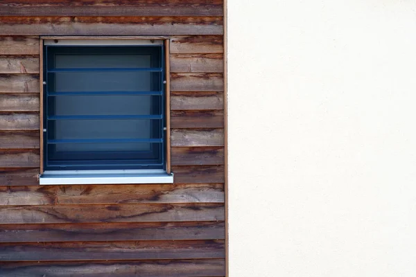 Exterior Facade Residential Building Small Window Wood Paneling — Stock Photo, Image