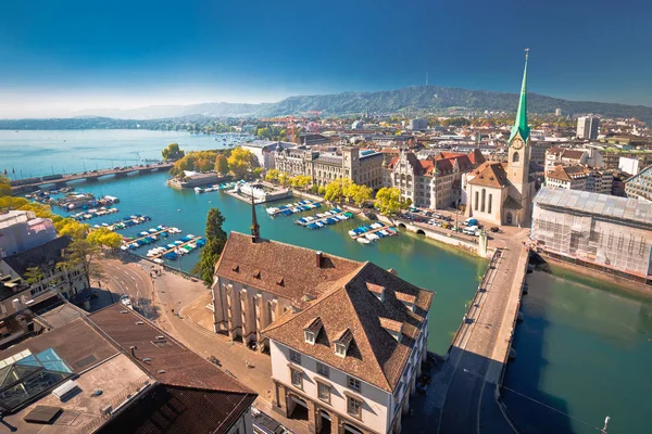 Zurich Limmat River Waterfront Aerial View Largest City Switzerland — Stock Photo, Image