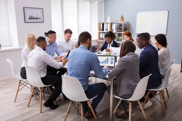 Group Multi Ethnic Business Team Sitting Together Workplace Modern Office — Stock Photo, Image