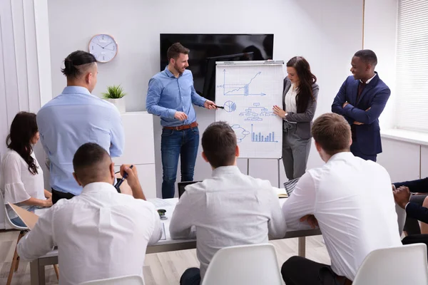 Group Diverse Businesspeople Sitting Together Listening Presentation Meeting — Stock Photo, Image