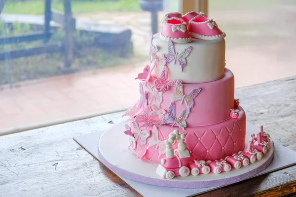 Fist Cake Little Baby Girl Birthday Celebrating Baptism Pink Sugarpaste — Stock Photo, Image