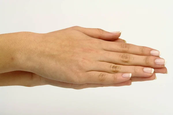 Κλειστή Γυναίκα Χέρι Απομονώθηκε Λευκό — Φωτογραφία Αρχείου