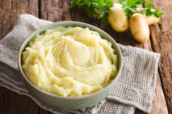 Pomme Terre Fraîche Purée Crémeuse Maison Dans Bol Focus Sélectif — Photo