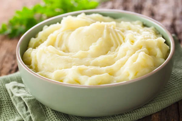 Fresh Homemade Creamy Mashed Potato Bowl Selective Focus Focus One — Stock Photo, Image