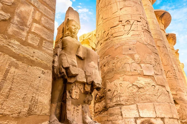 Columnas Con Hyerogliphs Satue Arruinado Templo Karnak Luxor Egipto — Foto de Stock