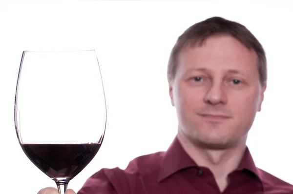 Leende Man Dricker Med Ett Glas Rött Vin — Stockfoto