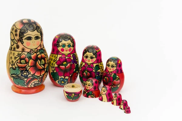 Matryoshka Rosyjski Drewniana Lalka Białym Tle — Zdjęcie stockowe