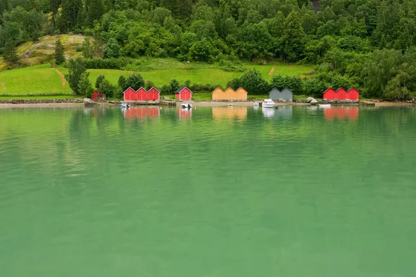 Boathouses Pelo Fiorde — Fotografia de Stock