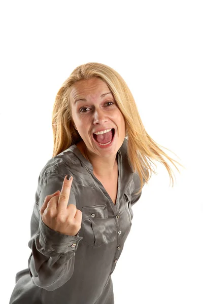 Woman Showing Middle Finger — Stock Photo, Image