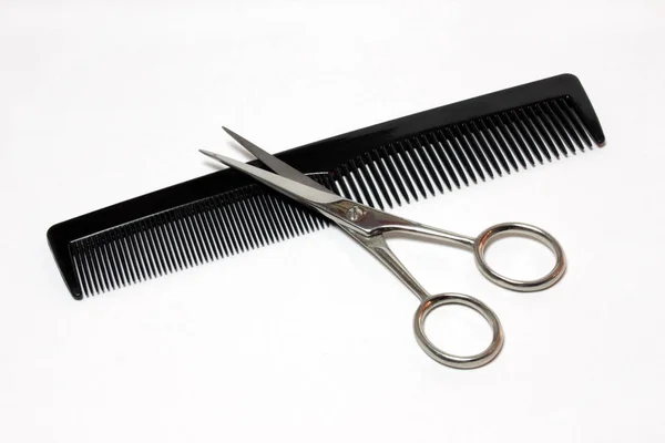 Scissors Comb White Background — Stock Photo, Image
