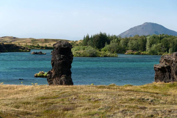 Cliff Lake Myvatn Iceland — Stock Photo, Image