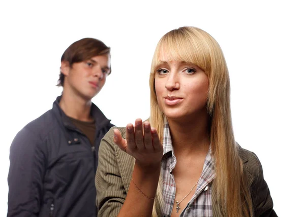 Young Couple Having Problems Relationships White Background — Stock Photo, Image