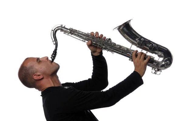 Man Saxophone White Background — Stock Photo, Image