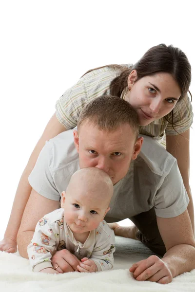 Happy Family Father Mother Sweet Baby White Background — Stock Photo, Image