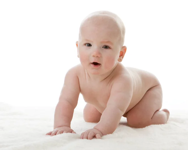 Lieve Kleine Baby Een Witte Achtergrond — Stockfoto