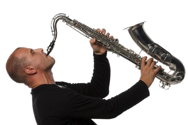 Man Saxophone White Background — Stock Photo, Image