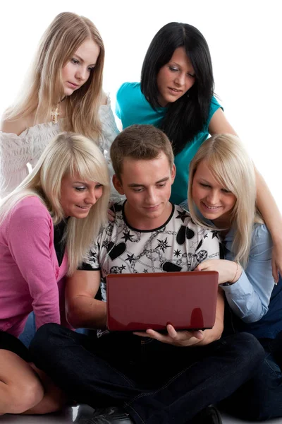 Studentengruppe Bereitet Sich Auf Prüfung Auf Weißem Hintergrund Vor — Stockfoto