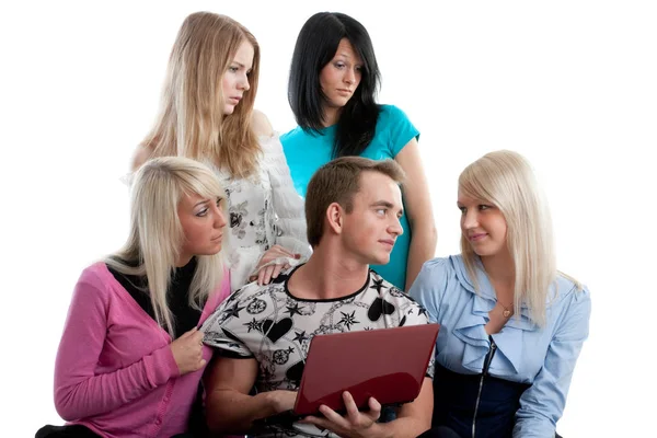 Studentengruppe Bereitet Sich Auf Prüfung Auf Weißem Hintergrund Vor — Stockfoto