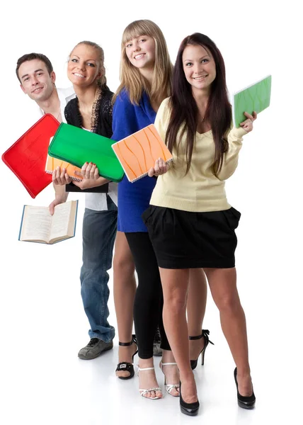 Grupp Unga Glada Människor Med Skrivböcker Vit Bakgrund Studerande — Stockfoto
