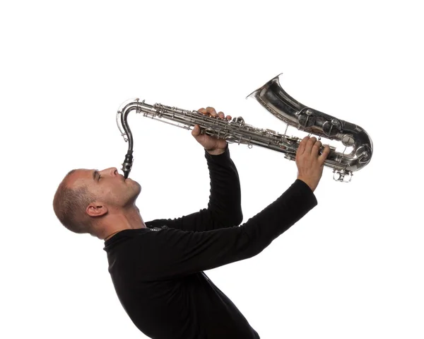 Man Saxophone White Background — Stock Photo, Image