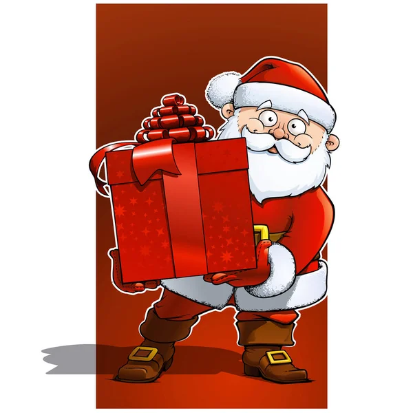 Papai Noel Segurando Grande Presente Vermelho — Fotografia de Stock